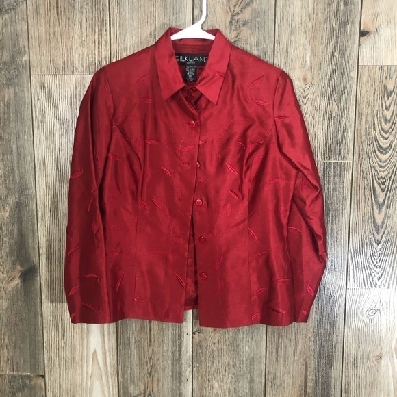 Silkland Red Embroidered Button down jacket 4P - Picture 2 of 5